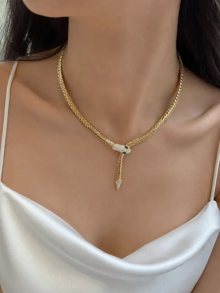 Gold Snake Chain Tassel Necklace Long