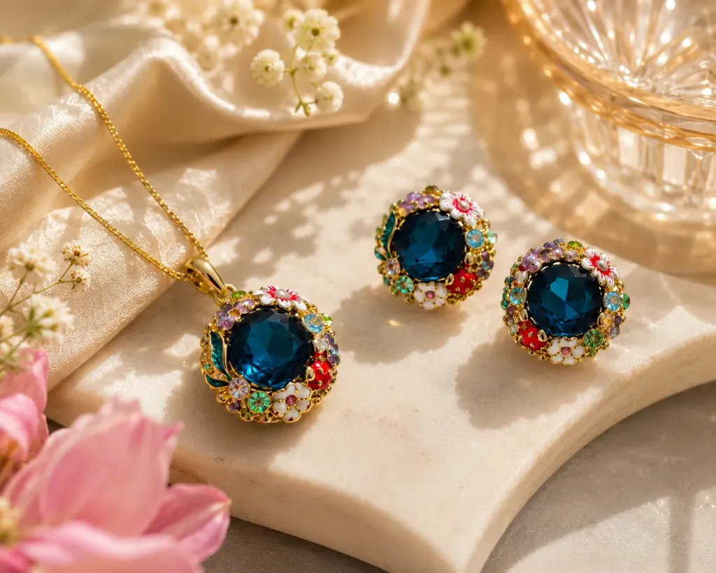 Blue Gemstone Floral Necklace